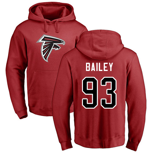 Atlanta Falcons Men Red Allen Bailey Name And Number Logo NFL Football 93 Pullover Hoodie Sweatshirts